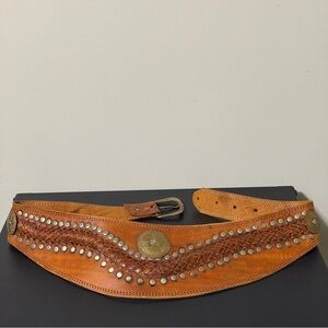 70s Brown leather belt with silver studs #western 26-28